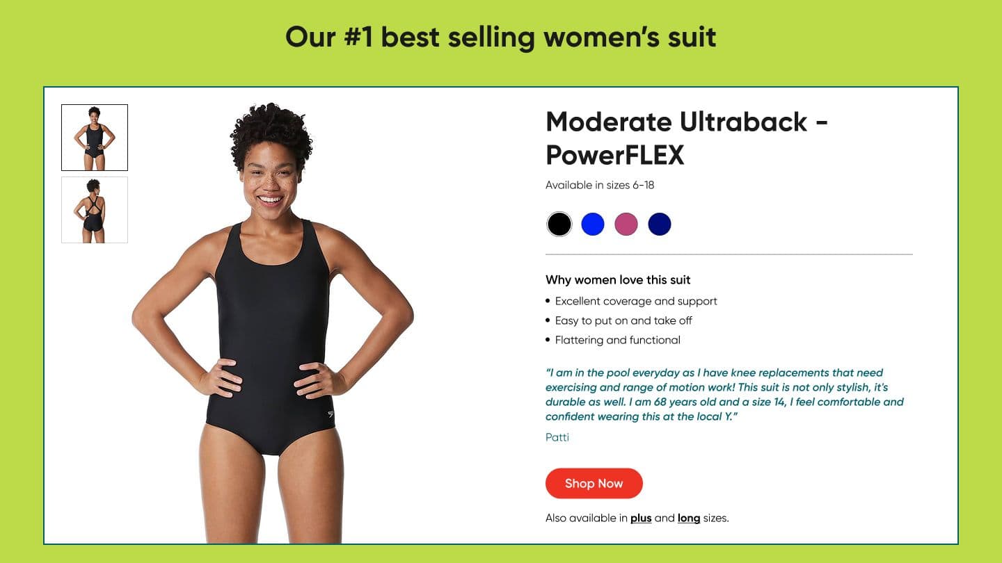 Speedo needed a fast-turn landing page to support a new campaign. I applied a streamlined layout optimized for visual storytelling and fast load times. The result was a 50% lift in conversion rate on first test compared to their generic campaign page.